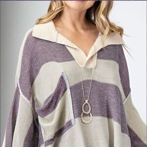 EASEL "Like A Dream" Loose Fit Rugby Top High Low Hem & Long Side Slit XL Collar